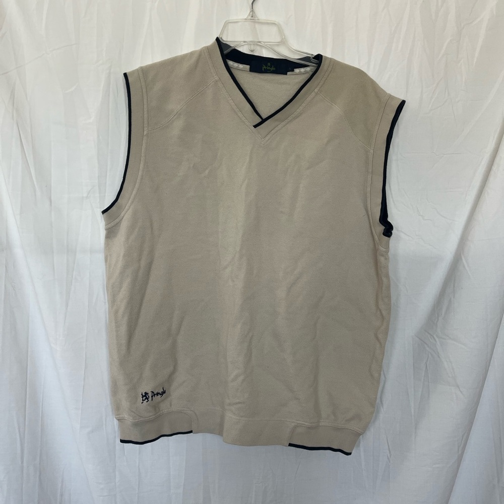 Vintage Pringle Of Scotland Cotton Golf Sweater Vest Large Cream